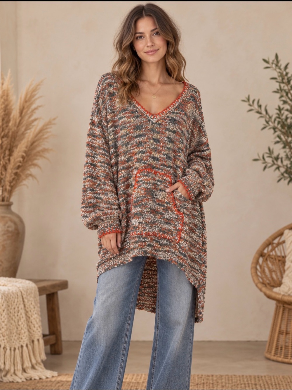 POL Multicolor Sweater with Rust Trim (090890) 🍂 ☀️